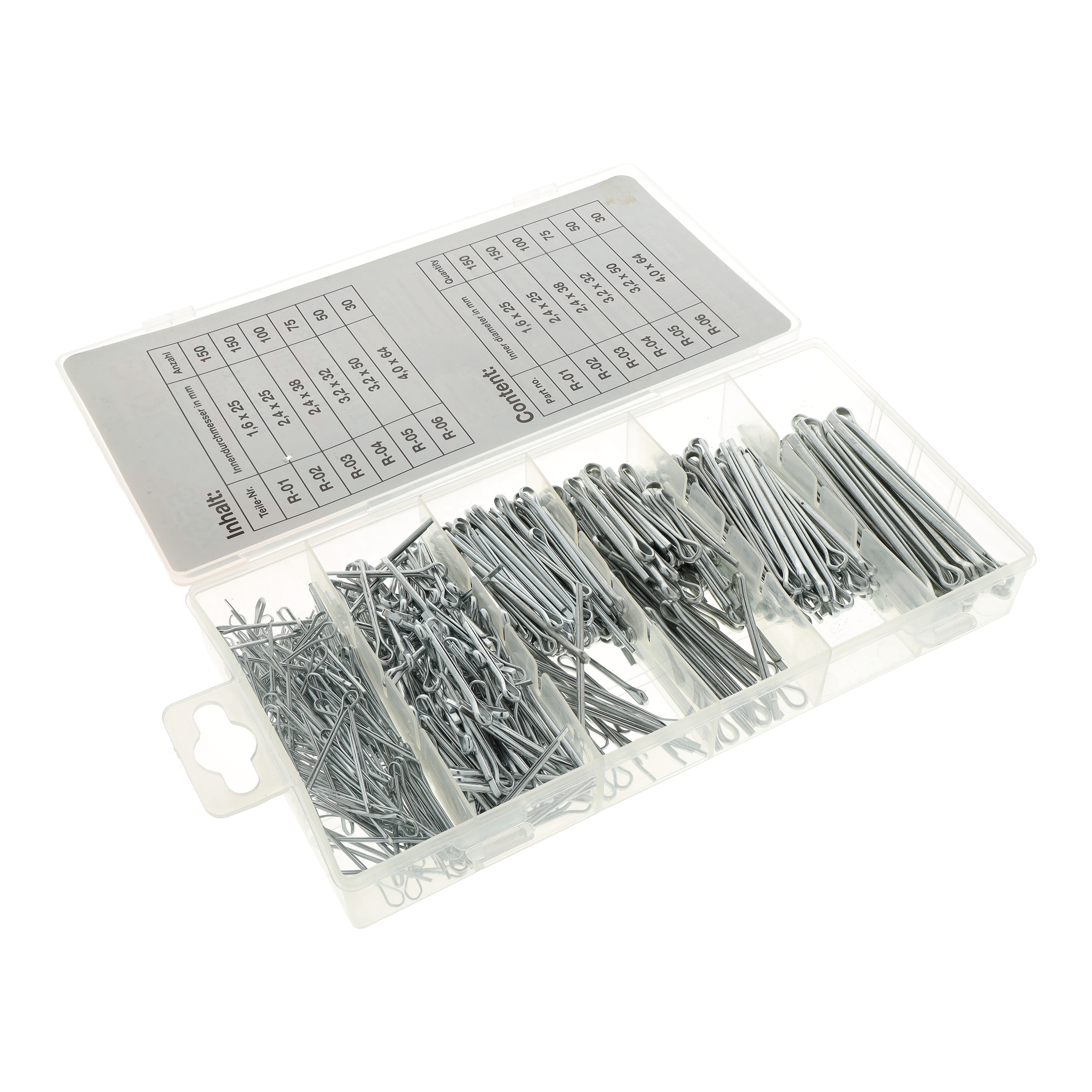 SET Splinte-Sortiment Ø1,6-4,0 mm, 555-teilig für Sicherung von Bolzen, Achsen, Wellen